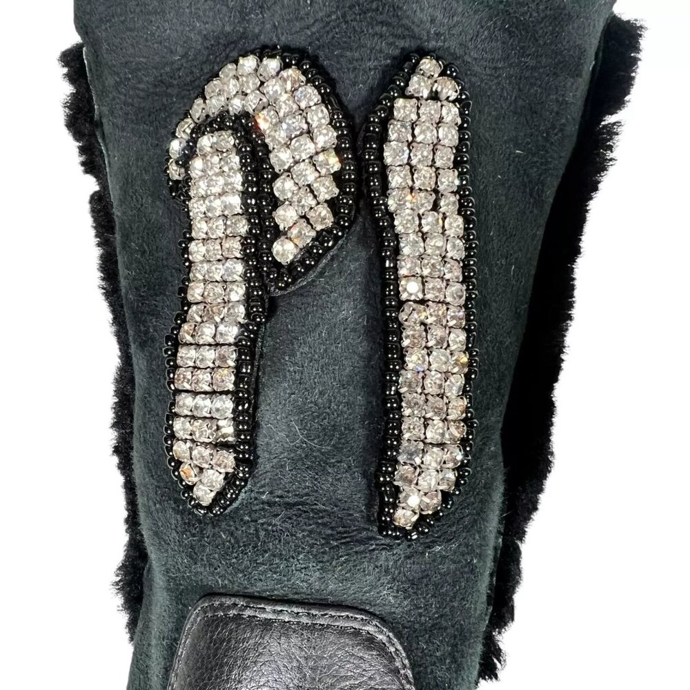 P1 Womens Black Leather Shearling Lining Lug Sole Mid Calf Boots Sz EU38 RARE - Picture 15 of 16